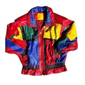 Mixed Blues Colorblock Leather Jacket 80s/90s